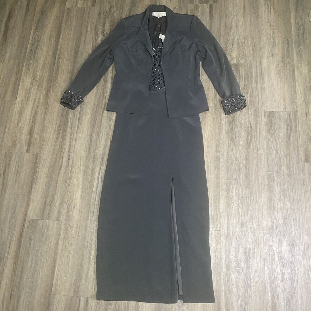 Allison George Gray Beaded Jeweled Dress With Jacket Fancy Wedding Formal Size 8
